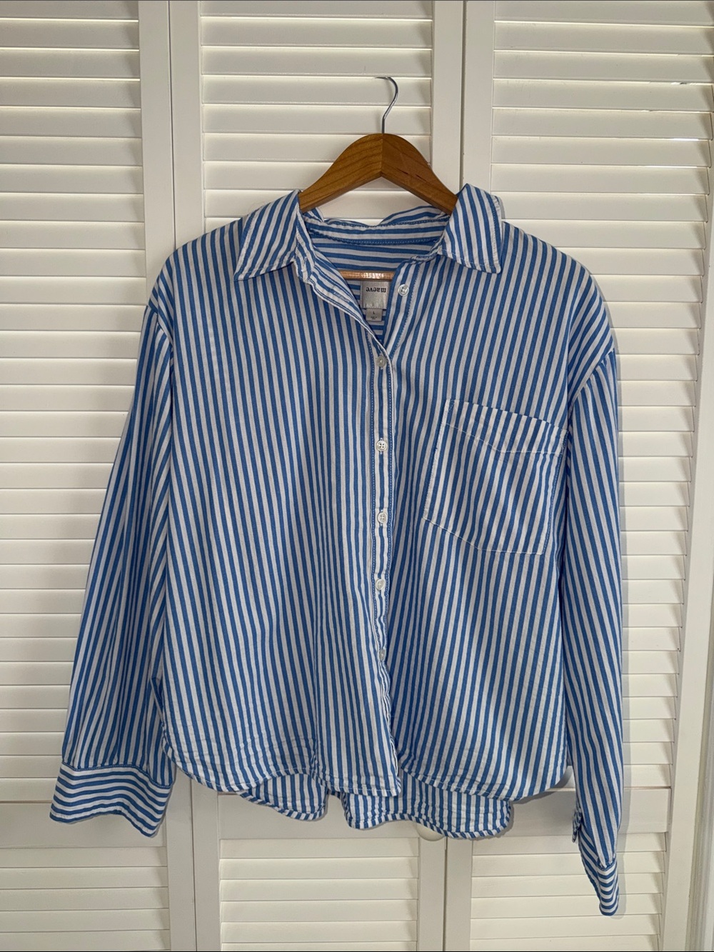 Maeve Blue and White Striped Button-Down Shirt